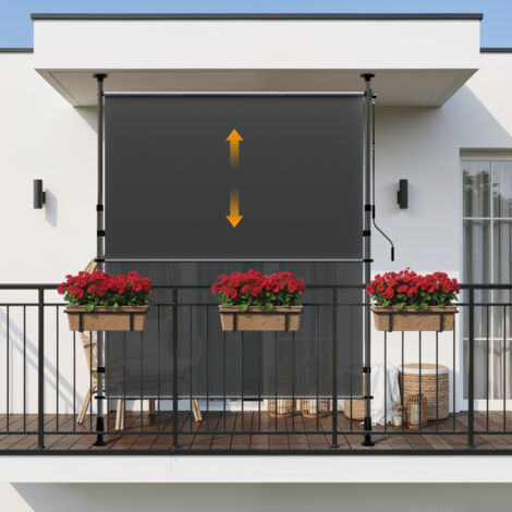 HOMEDEMO Senkrechtmarkise Außen, Vertikalmarkise ohne Bohren, Balkonrollo mit Einstellbare Handkurbel, Sichtschutz Sonnenschutz Windschutz, Garten, 100x(220-310) cm, Stoffbreite 85.5 cm, Anthrazit