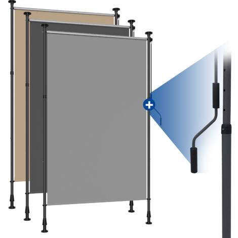HOMEDEMO Senkrechtmarkise Außen, Vertikalmarkise ohne Bohren, Balkonrollo mit Handkurbel, Sichtschutz Sonnenschutz Windschutz, Balkon & Garten, 100 x (220-310) cm, Stoffbreite 85.5 cm, Grau