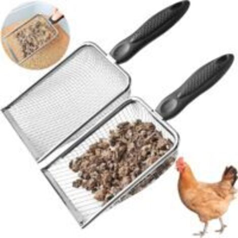 2 x pelle à poulet avec filet de 3,8 mm et 5 mm, accessoires pour poulailler, convient pour le nettoyage des fientes de chat et de poulet, petit animal (1/5)