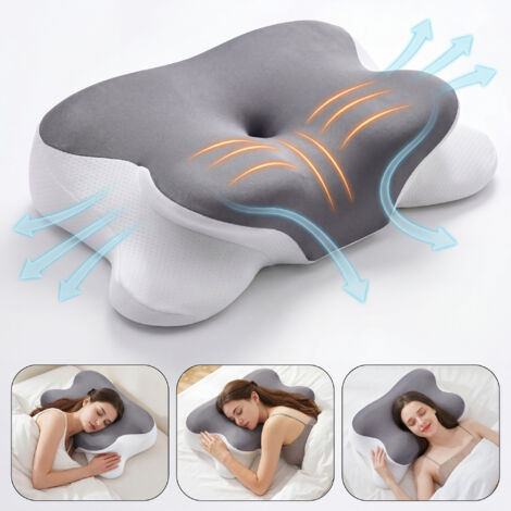 Klyvvo 62x39x12cm-Oreiller Ergonomique Cervical Mémoire de Forme-Améliorer le Sommeil-Soulagement de pression-Oreiller Coussin Cervicales avec Taie d'oreiller pour Dormeurs de Côté-de Dos et sur Le Ve