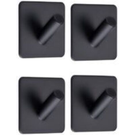 ZOLGINAH 4 Pièces Crochet Adhésif 3M Crochet Mural Salle De Bains En Acier Inox Crochets Serviettes Pour Bain Cuisine Toilettes Placards Noir Carré