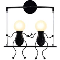 Noir Moderne Lampe Murale Double E27 Douille Applique Créatif Simplicité Design Petite Personne Créatif E27 Luminaire pour Chambre d'enfant Couloir Décoratives Eclairage Cuisine Loft Bar