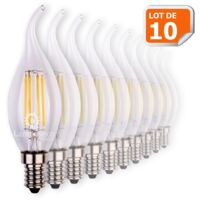 Lampesecoenergie – Lot de 10 ampoules LED E14 flamme coup de vent 4W – Équivalent 42W – Lumière chaude 2700K – 470 lm, 330°