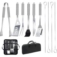 Freosen – Ensemble de 11 ustensiles barbecue professionnels en acier inoxydable – Sac de rangement portable – Pour camping et pique-nique