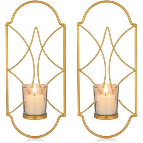 Lot de 2 Bougeoirs Photophore Chandelier Porte Bougie Mural Murale Muraux en Métal, Bougeoir pour Mur Chambre Salle de Bains Salon Decoration, (1/5)