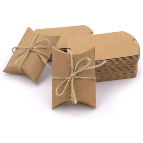 50 Pièces Kraft Paper Caisses Coffrets-cadeaux d'oreiller naturelles Vintage Candy Box pour la fête de Mariage (1/5)