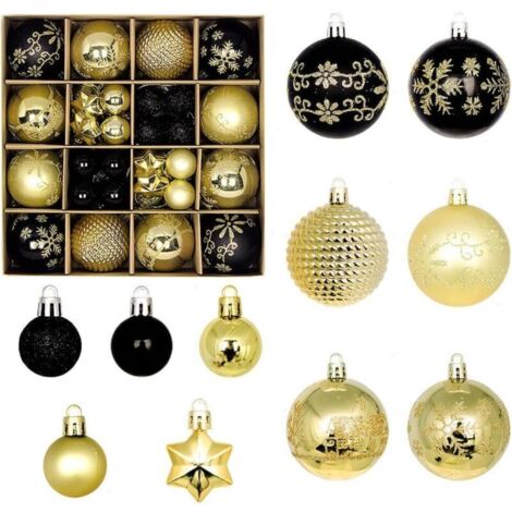 Lot de 44 boules de Noël en plastique avec cordon pour décorations de Noël, festivals, décorations de sapin de Noël (noir et doré) (1/5)
