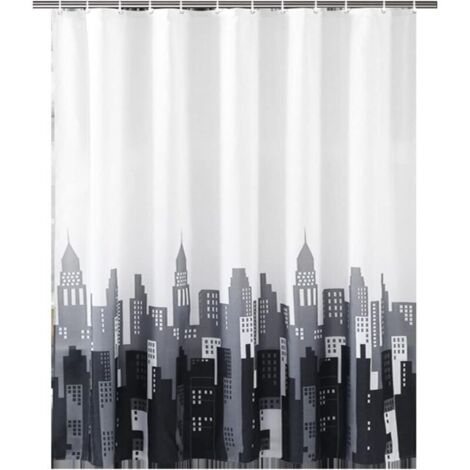 Rideau de douche pour salle de bain 180 x 200 cm résistant à la moisissure imperméable en tissu polyester doublure de rideau de douche long rideau de bain lavable avec crochets, ourlet lesté (1/5)