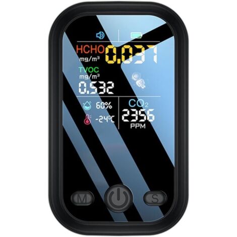 CSPARKV (8.5×5.1×1.7cm)(Noir)Détecteur de , détecteur de qualité de l'air 5 en 1, testeur de dioxyde de carbone intérieur HCHO TVOC testeur de température et d'humidité Moniteur de qualité de l'air (1/4)