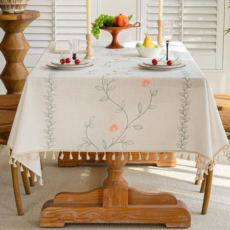 Nappe Carree Anti Tache Nappe Coton et Lin Lavable Nappe Tissu Tassel Style pour la Décoration des Tables dans Les Restaurants, Les Extérieurs et Les Jardins(140x140 cm) (1/5)