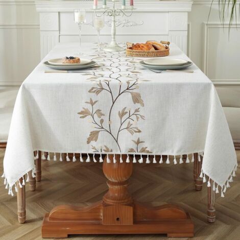 Nappe Rectangulaire Anti Tache Nappe Coton et Lin Lavable Nappe Tissu Tassel Style pour la Décoration des Tables dans Les Restaurants(140x180 cm) (1/5)