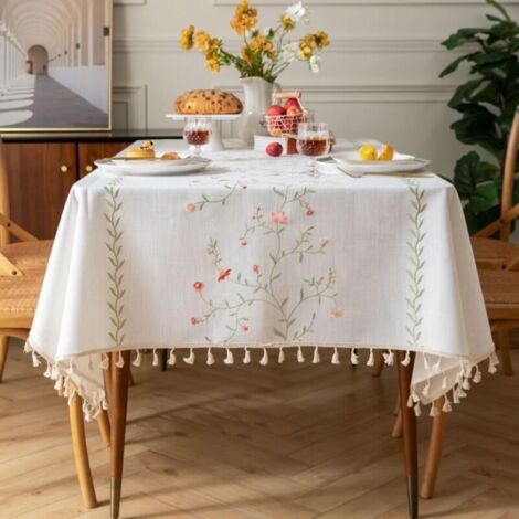 Rectangulaire Anti-Tache en Coton et Lin Lavable - Style Tassel pour Décoration de Tables dans Restaurants, Extérieurs et Jardins (140x180 cm) (1/5)