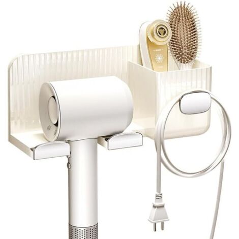 CSPARKV Porte Sèche Cheveux Support, Support Seche Cheveux avec Range-Câbles, Porte Seche Cheveux Mural sans Percage, pour hôtel de Chambre à Coucher de Salle de Bain (1/5)