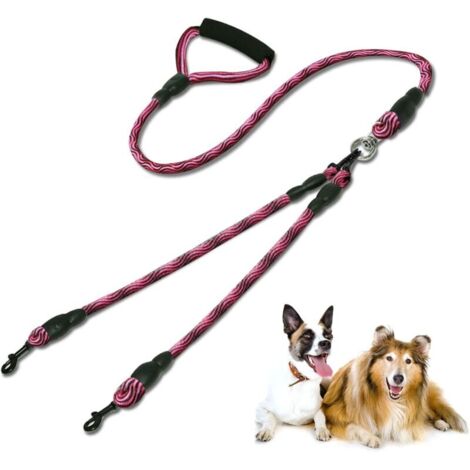 Laisse pour Chien Double, Laisse 2 Chiens, Double Laisse de Chien Amovible Anti-enchevêtrement Prise Confortable Formation à la Marche pour Deux Chiens de Taille Moyenne ou Grande (Rouge) (1/5)