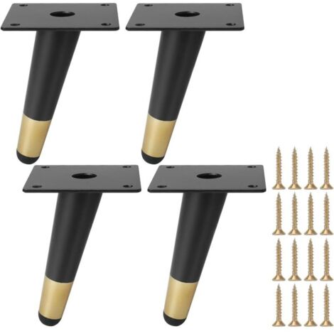 Lot de 4 Pieds de Meubles 12cm en Métal Pieds d'Armoire de Oblique Cône Pieds d'armoire Noir et Or Pieds de Remplacement pour Meuble, Table, Canapés, Chaise, Armoires, Lit Pieds (1/5)
