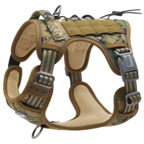 Matériel Militaire Taille XL, Woodland Camo,Harnais de Chien Anti Traction, Harnais Tactique Chien Respirant Réglable Facile à Mettre pour Moyen Grand Chien, Gilet Durable Réfléchissant, (1/5)