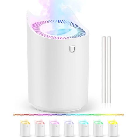 Humidificateur 3L, Top-Fill Humidificateur pour Chambre avec 7 couleurs LED et 2 orifices de pulvérisation, Arrêt Automatique, Veilleuse, USB Humidificateur pour Maison, Bureau,Chambre (1/5)