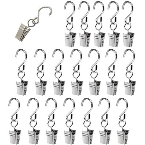 20pcs Crochet de Suspension en métal, Crochet de Rideau avec Clip, Crochet de Suspension, Clip de lumière de fête, Crochet décoratif, Pince à Serviette, Clip de Rideau (1/5)