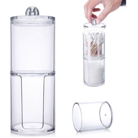 2 en 1 Distributeur de Coton, Boite Coton Tige, Boite Salle de Bain, Acrylique Rangement Coton Tige pour Cosmétiques, Boules de Coton, Tampons (1/5)