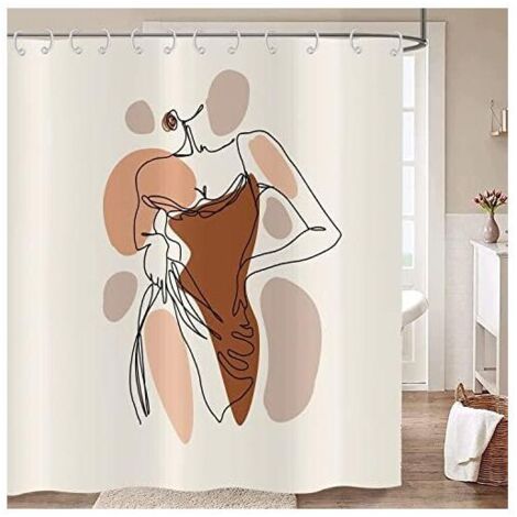 CSPARKV Rideau de Douche Femme Abstraite 180x200, Boho Mid Century Moderne Ligne Minimaliste Art esthétique Rideau de Baignoire Tissu étanche Lavable Rideau de Bain pour Salle de Bain avec Crochets (1/4)