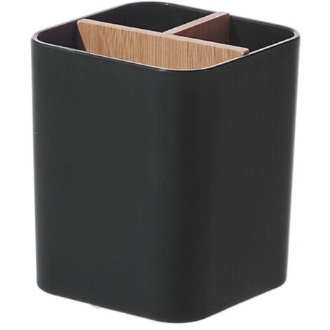 Porte-brosse à dents, porte-brosse à dents, gobelet en plastique, 2 compartiments pour brosse à dents + 1 bac de rangement, pour brosses à dents électriques, fil dentifrice, noir (1/5)