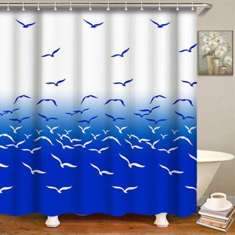 MSV Rideau de Douche Anti-moisissures – Antibactérien, Lovable, Impermeable, 12 Anneaux de Douche Inclus – Polyester, “Mouettes” 180x180cm (1/4)