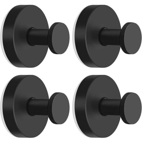 Lot de 4 crochets à ventouse extra solides, Sans perçage, Étanche et inoxydable, En acier inoxydable, Pour salle de bain et cuisine, Noir (1/5)