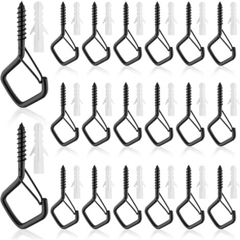 Crochets À Visser, Lot De 20, Avec Système De Verrouillage, En Acier Inoxydable, Robustes, Pour Plafond Ou Mur, Pour Suspendre Des Plantes En Pot, Couleur Noire Légère. (1/5)