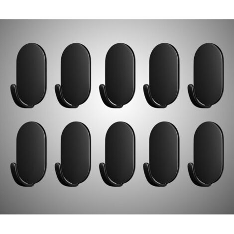 CSPARKV 10 Pièces Crochet Adhésif, Blanc Accroche Adhesif Crochet Adhésif Mural De Salle De Bains, Anti-Rouille Crochet Autocollant Adhesif Sans Perçage Accroche Autocollant Mural (Noir) (1/5)