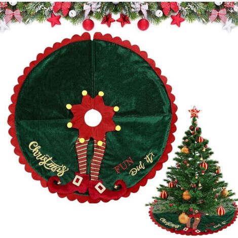Jupe de Sapin de Noel Elfe, Couverture de Base de Sapin de Noël, Grande Jupe de Sapin 120cm/48in, Tapis Cache Pied de Sapin, Jupe d'arbre de Noël en Peluche, Support d'arbre de Noël (Vert) (1/5)