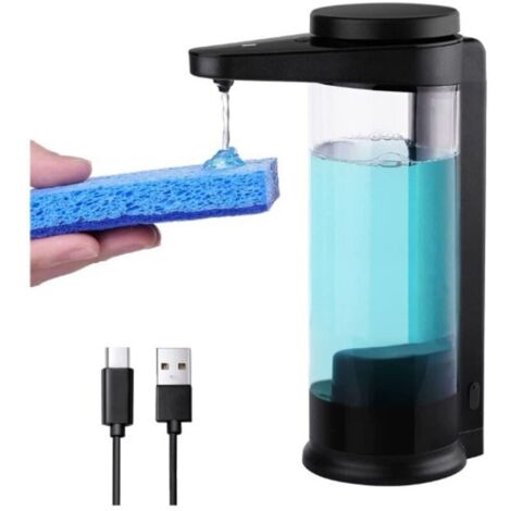 500ml Distributeur de Savon Liquide Automatique Rechargeable sans Contact Fixation Murale Noire (1/5)
