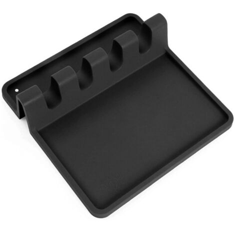 Repose cuillère Kitchen Repos ustensile Pose ustensiles Cuisine louche spatule Couvert Couvercle,Support en Silicone avec égouttoir,Outil pour protéger Plan de Travail,crédence et Plaque Cuisson(Noir) (1/5)