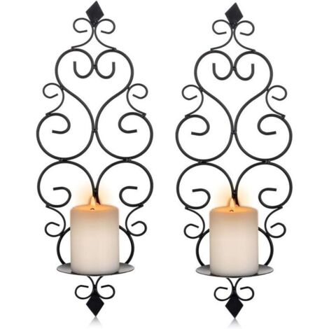 ( Noir)Lot de 2 Bougeoirs Photophore Chandelier Porte Bougie Mural Murale Muraux en Métal, Bougeoir pour Mur Chambre Salle de Bains Salon Decoration (1/5)