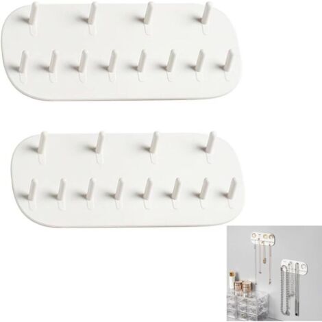 Rangement Mural pour Bijoux, Porte Collier, Porte Bijoux Mural, Organisateur de Bijoux pour Colliers, Bracelets, Anneau et Boucles d'Oreilles, Fixation Adhésive Facile (Blanc, 2 Pièces) (1/5)