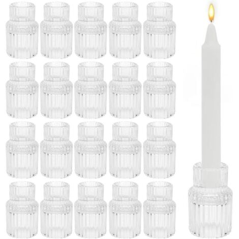 Bougeoirs En Verre, Lot De 20 Bougeoirs Pour Bougies Coniques Parfaits Pour Les Dîners, Les Fêtes, Les Anniversaires, La Décoration Intérieure, La Décoration De Table De Mariage Et Noël.