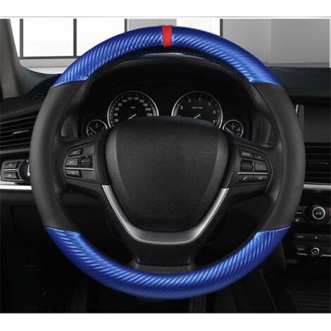 Couvre-Volant En Cuir Pu De Forme Ronde En Fibre De Carbone Et Microfibre Couvre-Volant Antidérapant Couvre-Volant Sport Respirant Pour 38 Cm De Diamètre Bleu-Noir (1/5)
