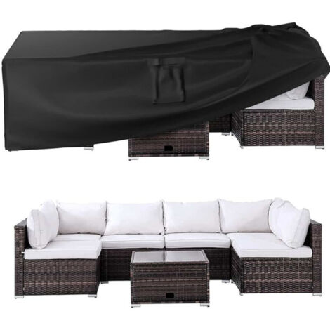 Housse Salon de Jardin Bâche Table de Jardin Tissu Oxford 420D Couverture de Protection Meubles Exterieur Imperméable, Coupe-Vent, Anti-UV Housse de Meubles en rotin, Noir, 219x112x70 cm (1/5)