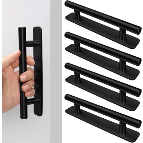 Lot De 4 Poignées Adhésives Pour Meubles, 150 Mm, En Acier Inoxydable, Pour Placards De Cuisine, Tiroirs, Portes Coulissantes, Portes De Balcon, Tiroirs Et Placards, Noires. (1/5)