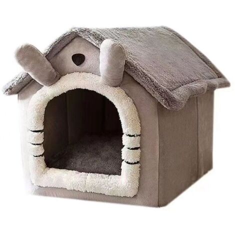 Lit De Grotte pour Chat, Lavable, Igloo De Chat en Peluche Chaud, Maison De Chat Pliable Et Confortable, Lit De Chien avec Fond Antidérapant(S, Chat Gris) (1/5)