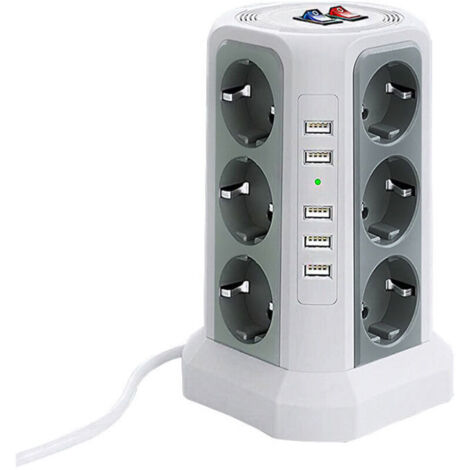 Multiprise Verticale Multi-Tours Prise Ue Prises 12 Voies Avec 5 Commutateurs De Protection Contre Les Surcharges Usb Blanc (1/3)