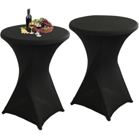Lot de 2 nappes rondes et élastiques pour table haute, Diamètre 80 cm , Avec poches pour pieds, Pour bar, table ronde, mariage, fête d'anniversaire, banquet, 80 x 110 cm, Noir (1/5)