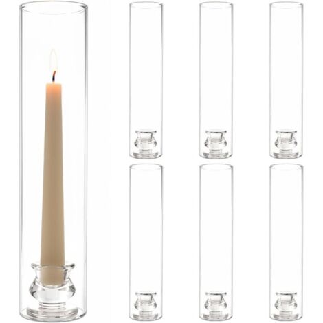 Lot De 6 Bougeoirs Cylindriques En Verre, Bougeoirs Pour Bougies Coniques, Bougeoirs En Verre Avec Manchon Coupe-Vent Pour Fêtes En Extérieur, Mariages, Noël, Décoration Intérieure