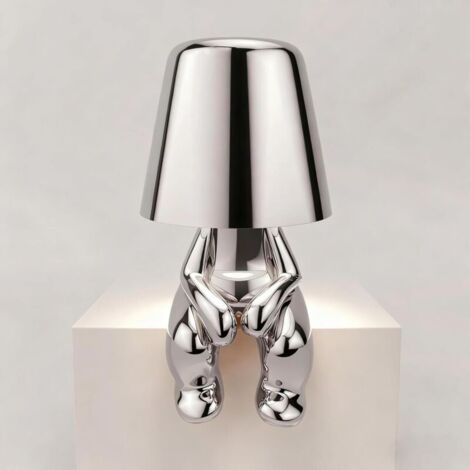 Lampe de Table LED sans Fil Créative Rechargeable à Pile Lampe Portative Réglable en Luminosité Design de Modèle Mignon pour Restaurant Chambre à Coucher Patio Studio Article Noël Argent-L (1/5)
