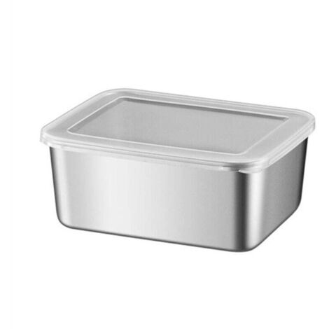 Boîte de Rangement Alimentaire Acier Inoxydable Couvercle Plastique pour Réfrigérateur Fruits Légumes Pique-Nique (1/4)