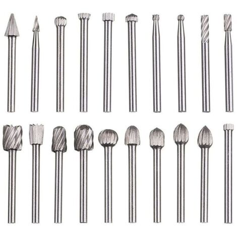 Lime rotative 20 pices, jeu de limes en carbure,ttes de lime rotatives HSS, outil rotatif ,outil rotatif tige de 1/8\" (3 mm) pour meuleuse, travail bois, polissage des mtaux, gravure, perage (1/4)