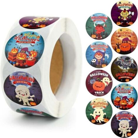 &x1f383【Autocollants de scellage Halloween】 Vous recevrez 500pcs autocollants d&39Halloween avec différents styles (1 rouleau), un design spécial et une quantité suffisante pour répondre à vos besoins (1/4)