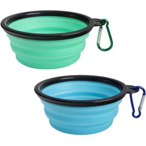 2 Pièces Bol à Chien Pliant en Silicone Pliable, Gamelles de Voyage pour Chien et Chat, Bleu Clair et Vert Clair (1/4)