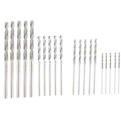 Ensemble de 20 Forets Diamantés 4 Tailles 1 1.5 2 2.5 mm pour Perçage Verre Coquillages Pierres Précieuses (1/4)