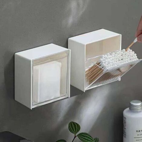 Support Mural pour Coton Tige, Distributeur de Boules de Coton suspendues Organisateur de Stockage de Ronds de Coton en Plastique pour la Maison de Salle de Bain (1/4)
