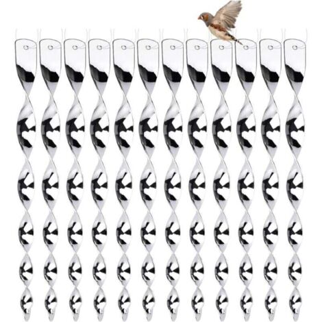 12 Pièces Répulsif Oiseaux,Répulsifs Oiseaux Reflechissants,30 cm Barre Oiseaux 360 Degrés Réfléchissant en Spirale Lumineux,Convient pour Balcons, Arbres Fruitiers, Potagers(Argenté) (1/4)